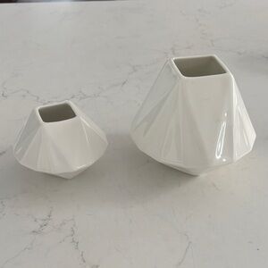 West Elm Faceted Porcelain Ceramic‎ Vase Pair